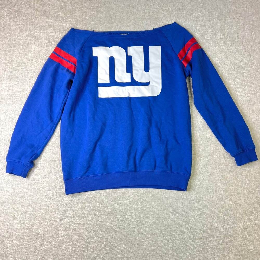 NFL Ultra Game New York Giants Blue Off Shoulder Sweatshirt Womens Medium